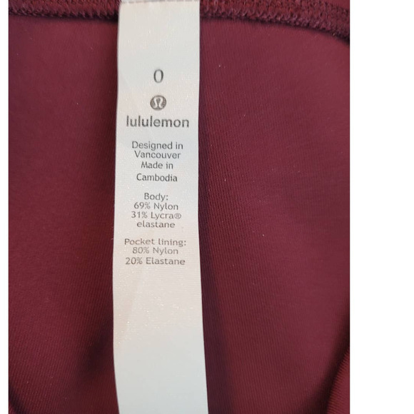 Lululemon Speed up Tight 25 Side Pockets Maroon Athletic Leggings Women's Size 0 - Picture 3 of 3